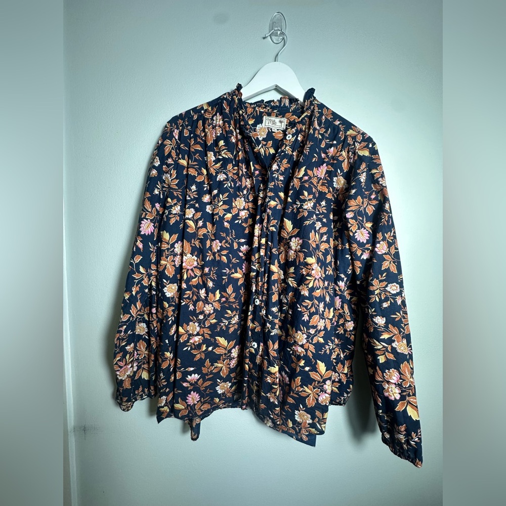 Milly New York Cotton  Floral Print Button Up  Blouse Size  XL - Picture 7 of 15